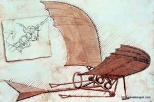 Drawing by Leonardo da Vinci for a gilder with bat's wings